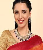 JN Handicraft Traditional Copper Plated Kundan & Blue and White Pearl  Jewellery Set