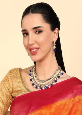 JN Handicraft Traditional Copper Plated Kundan & Blue and White Pearl  Jewellery Set 2