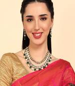 JN Handicraft Three Layer Traditional Copper Plated Kundan & Green and White Pearl  Jewellery Set