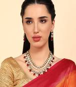 JN Handicraft Three Layer Traditional Copper Plated Kundan & Maroon and White Pearl  Jewellery Set