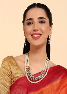 JN Handicraft Three Layer White Pearl and Kundan Jewellery Set 1