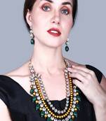 JN Handicraft Three Layer Antique Green & Golden Pearl Kundan Traditional Jewellery Set