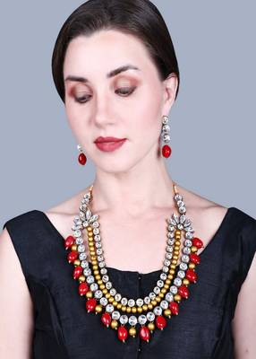 JN Handicraft Three Layer Antique Maroon & Golden Pearl Kundan Traditional Jewellery Set 1