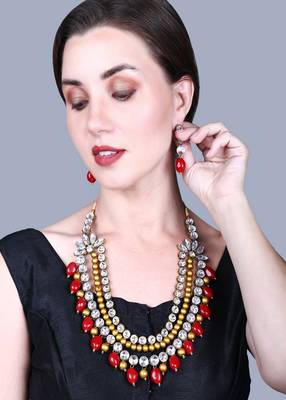 JN Handicraft Three Layer Antique Maroon & Golden Pearl Kundan Traditional Jewellery Set 2