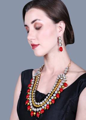 JN Handicraft Three Layer Antique Maroon & Golden Pearl Kundan Traditional Jewellery Set 3