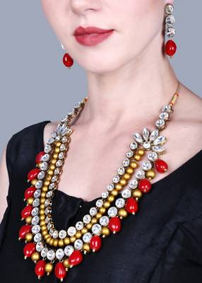 JN Handicraft Three Layer Antique Maroon & Golden Pearl Kundan Traditional Jewellery Set 4