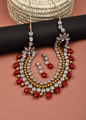 JN Handicraft Three Layer Antique Maroon & Golden Pearl Kundan Traditional Jewellery Set 5