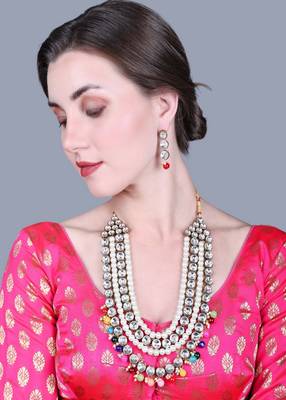 JN Handicraft Four Layer Long Multicolour Pearl Kundan Traditional Jewellery Set 1