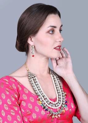 JN Handicraft Four Layer Long Multicolour Pearl Kundan Traditional Jewellery Set 2