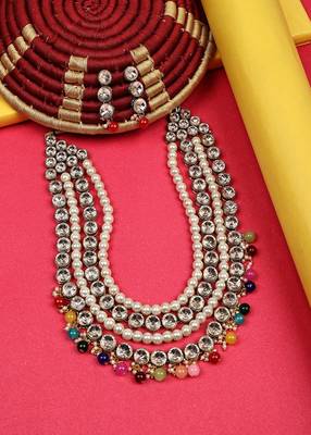JN Handicraft Four Layer Long Multicolour Pearl Kundan Traditional Jewellery Set 5