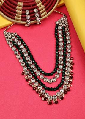 JN Handicraft Four Layer Long Maroon & Green Pearl Kundan Traditional Jewellery Set 5