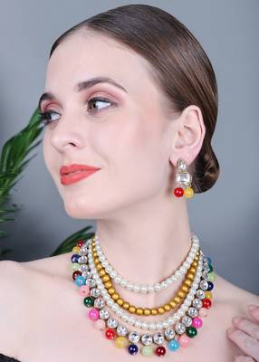 JN Handicraft Four Layer Multicolour Pearl and Kundan Traditional Jewellery Set 1