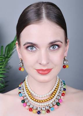 JN Handicraft Four Layer Multicolour Pearl and Kundan Traditional Jewellery Set 2