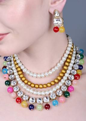 JN Handicraft Four Layer Multicolour Pearl and Kundan Traditional Jewellery Set 3