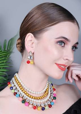 JN Handicraft Four Layer Multicolour Pearl and Kundan Traditional Jewellery Set 4