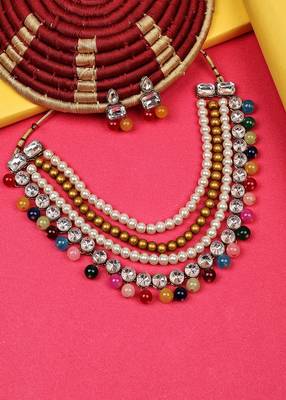 JN Handicraft Four Layer Multicolour Pearl and Kundan Traditional Jewellery Set 5