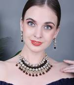 JN Handicraft Traditional Copper Plated Kundan Hancrafted Black Pearl Chokar Necklace Set