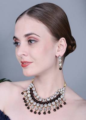 JN Handicraft Traditional Copper Plated Kundan Hancrafted Black Pearl Chokar Necklace Set 2