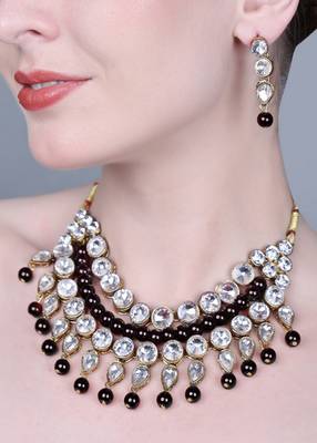 JN Handicraft Traditional Copper Plated Kundan Hancrafted Black Pearl Chokar Necklace Set 3