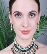 JN Handicraft Traditional Copper Plated Kundan Hancrafted Green Pearl Chokar Necklace Set