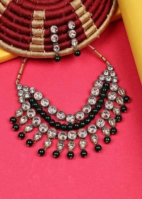 JN Handicraft Traditional Copper Plated Kundan Hancrafted Green Pearl Chokar Necklace Set 4