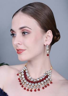 JN Handicraft Traditional Copper Plated Kundan Hancrafted Maroon Pearl Chokar Necklace Set 2