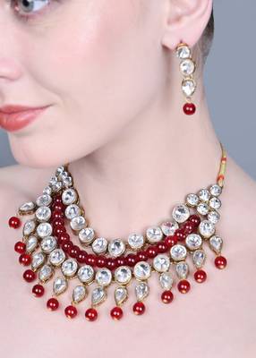 JN Handicraft Traditional Copper Plated Kundan Hancrafted Maroon Pearl Chokar Necklace Set 3