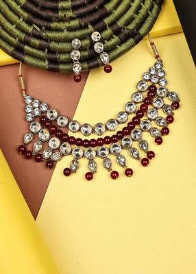 JN Handicraft Traditional Copper Plated Kundan Hancrafted Maroon Pearl Chokar Necklace Set 4