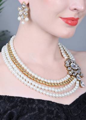 JN Handicraft Traditional Four Layer Golden Pearl and Kundan Jewellery Set 4