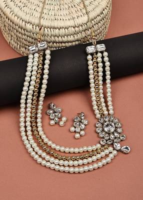JN Handicraft Traditional Four Layer Golden Pearl and Kundan Jewellery Set 5