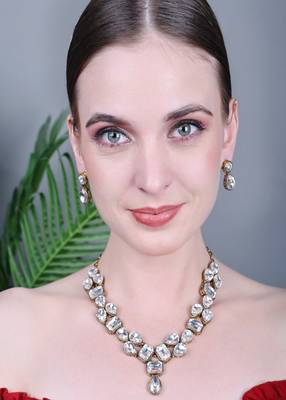 JN Hnadicraft Stylish Copper Plated Twinkling Droap Shap Kundan Necklace Set 1