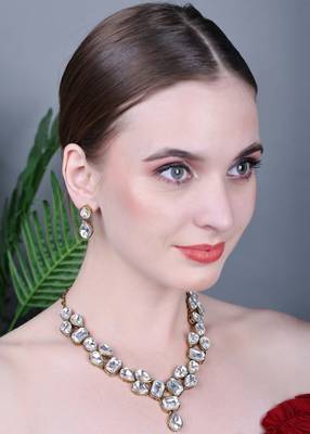 JN Hnadicraft Stylish Copper Plated Twinkling Droap Shap Kundan Necklace Set 2