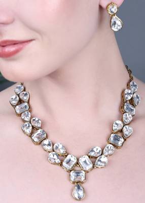 JN Hnadicraft Stylish Copper Plated Twinkling Droap Shap Kundan Necklace Set 3
