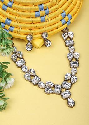 JN Hnadicraft Stylish Copper Plated Twinkling Droap Shap Kundan Necklace Set 4