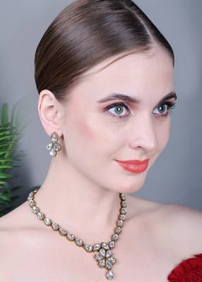 JN Hnadicraft Stylish Copper Plated Twinkling Droap Shap Kundan Necklace Set 1