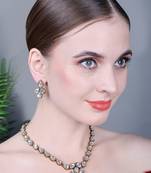 JN Hnadicraft Stylish Copper Plated Twinkling Droap Shap Kundan Necklace Set