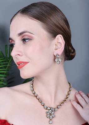 JN Hnadicraft Stylish Copper Plated Twinkling Droap Shap Kundan Necklace Set 2