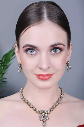 JN Hnadicraft Stylish Copper Plated Twinkling Droap Shap Kundan Necklace Set