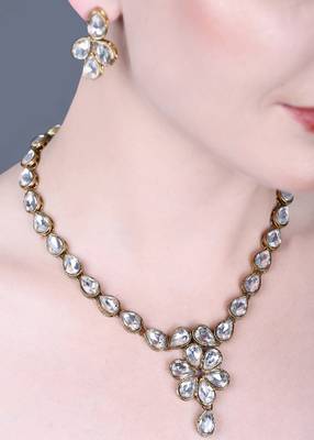 JN Hnadicraft Stylish Copper Plated Twinkling Droap Shap Kundan Necklace Set 4