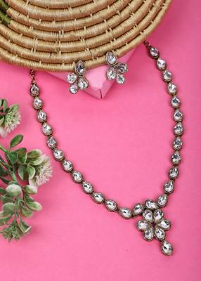 JN Hnadicraft Stylish Copper Plated Twinkling Droap Shap Kundan Necklace Set 5