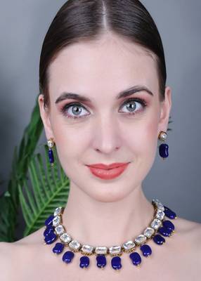 JN Handicraft Stylish Antique Blue Beads Kundan & Alloy Womens Jewellery Sets 1