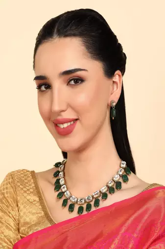 JN Handicraft Stylish Antique Green Beads Kundan & Alloy Womens Jewellery Sets