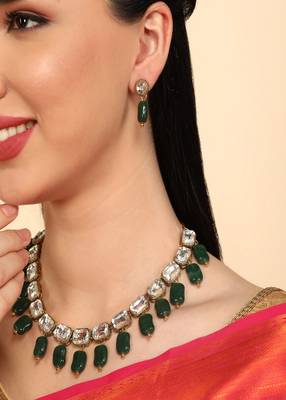 JN Handicraft Stylish Antique Green Beads Kundan & Alloy Womens Jewellery Sets 4