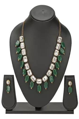 JN Handicraft Stylish Antique Green Beads Kundan & Alloy Womens Jewellery Sets