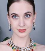 JN Handicraft Traditional Copper Plated Kundan Hancrafted Multicolour Pearl Chokar Necklace Set