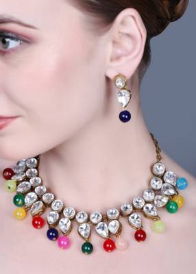 JN Handicraft Traditional Copper Plated Kundan Hancrafted Multicolour Pearl Chokar Necklace Set 3