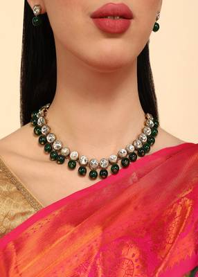 JN Handicraft Green Pearl and Kundan Jewellery Set 4