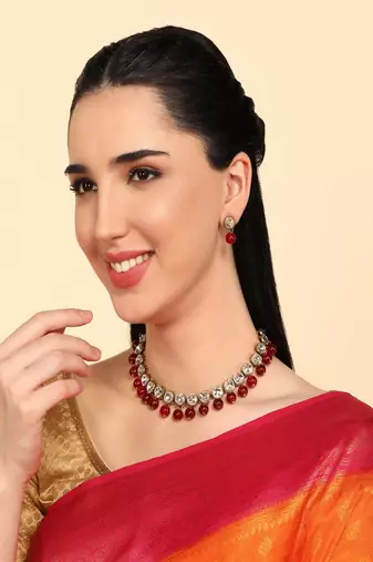 JN Handicraft Maroon Pearl and Kundan Jewellery Set