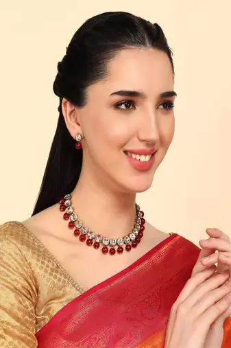JN Handicraft Maroon Pearl and Kundan Jewellery Set