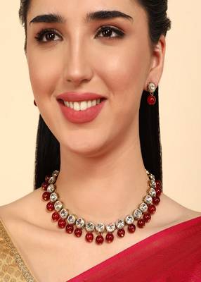 JN Handicraft Maroon Pearl and Kundan Jewellery Set 4
